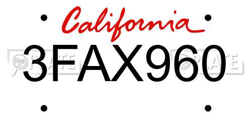 3FAX960 California License Plate