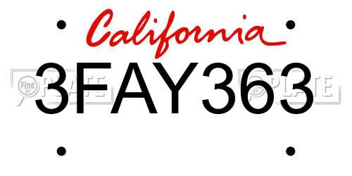 3FAY363 California License Plate