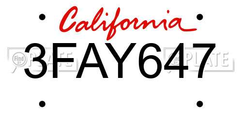 3FAY647 California License Plate