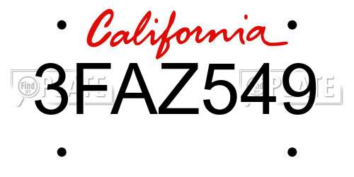 3FAZ549 California License Plate