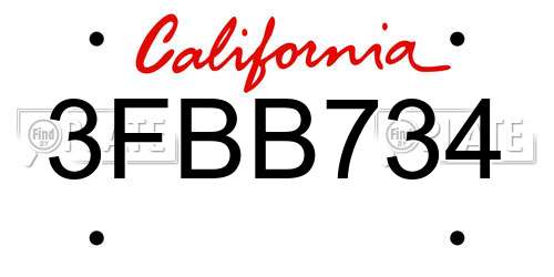 3FBB734 California License Plate
