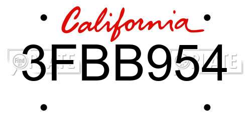 3FBB954 California License Plate
