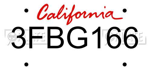 3FBG166 California License Plate