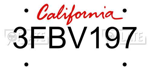 3FBV197 California License Plate