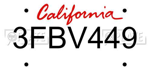 3FBV449 California License Plate