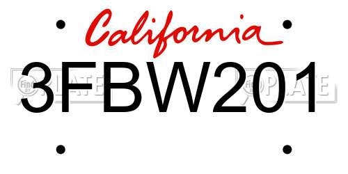 3FBW201 California License Plate