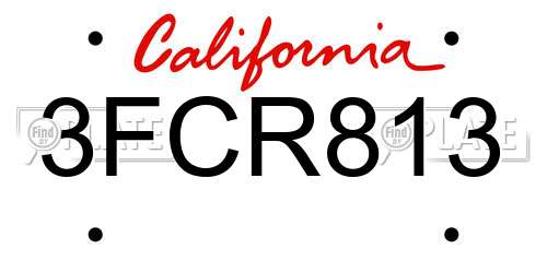 3FCR813 California License Plate