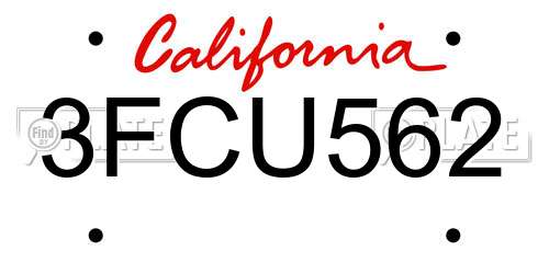 3FCU562 California License Plate