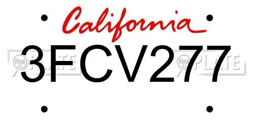 3FCV277 California License Plate