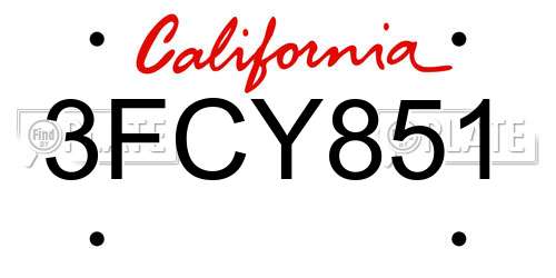 3FCY851 California License Plate