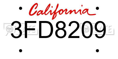 3FD8209 California License Plate