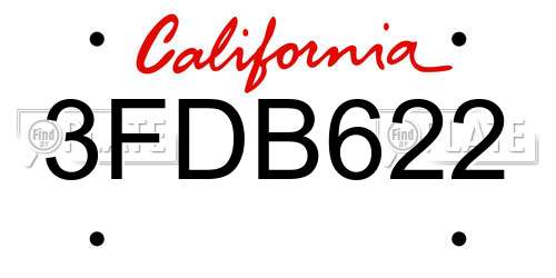 3FDB622 California License Plate