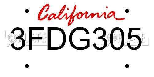 3FDG305 California License Plate