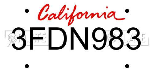 3FDN983 California License Plate