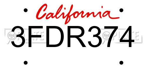 3FDR374 California License Plate