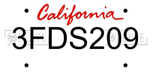 3FDS209 California License Plate