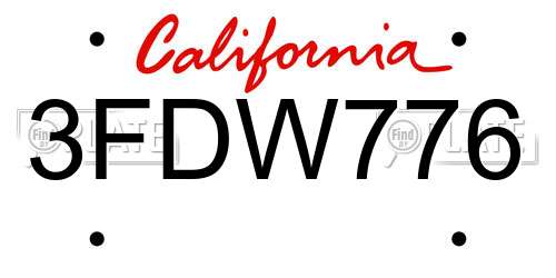 3FDW776 California License Plate