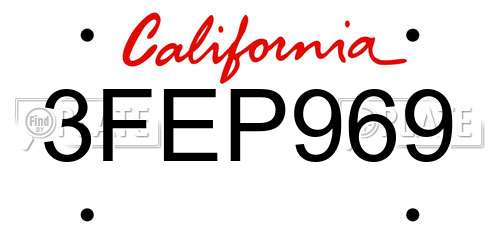 3FEP969 California License Plate