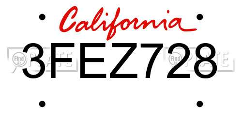 3FEZ728 California License Plate