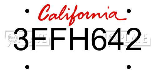 3FFH642 California License Plate