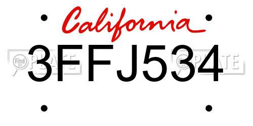 3FFJ534 California License Plate