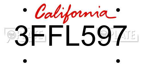 3FFL597 California License Plate