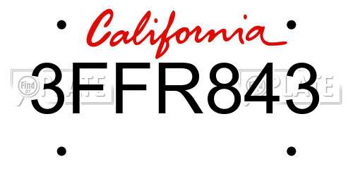 3FFR843 California License Plate