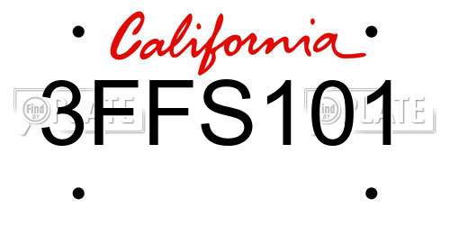 3FFS101 California License Plate