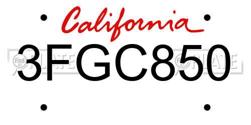 3FGC850 California License Plate