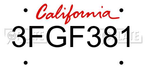 3FGF381 California License Plate
