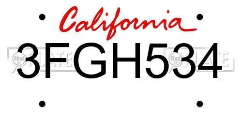 3FGH534 California License Plate