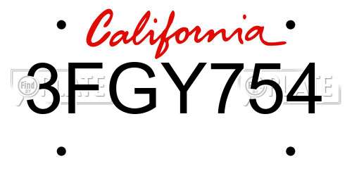 3FGY754 California License Plate