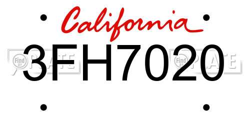 3FH7020 California License Plate