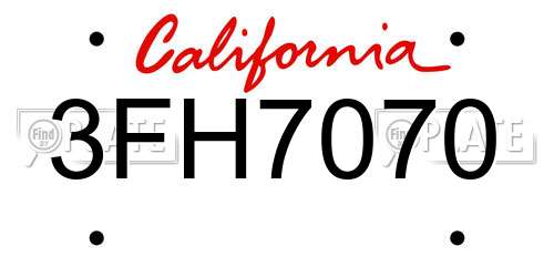 3FH7070 California License Plate