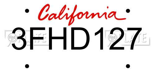 3FHD127 California License Plate