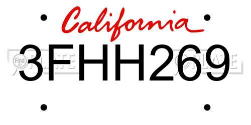 3FHH269 California License Plate