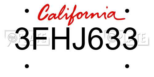 3FHJ633 California License Plate