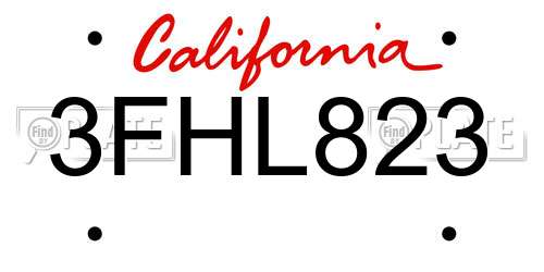 3FHL823 California License Plate