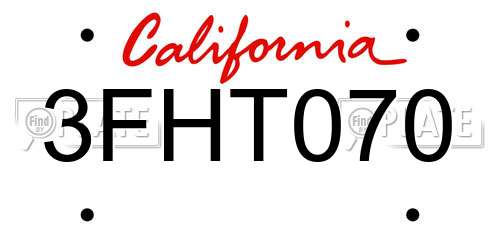 3FHT070 California License Plate