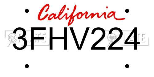 3FHV224 California License Plate