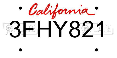 3FHY821 California License Plate