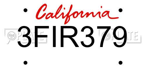 3FIR379 California License Plate