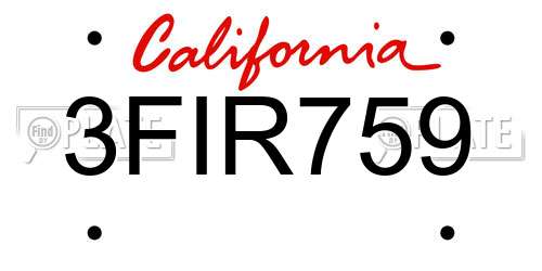 3FIR759 California License Plate