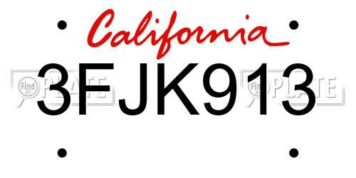 3FJK913 California License Plate