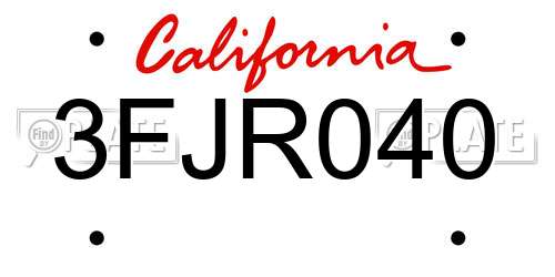 3FJR040 California License Plate