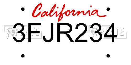 3FJR234 California License Plate