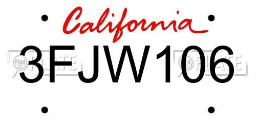 3FJW106 California License Plate