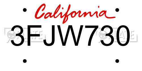 3FJW730 California License Plate