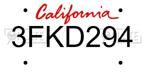3FKD294 California License Plate