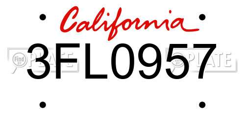 3FL0957 California License Plate
